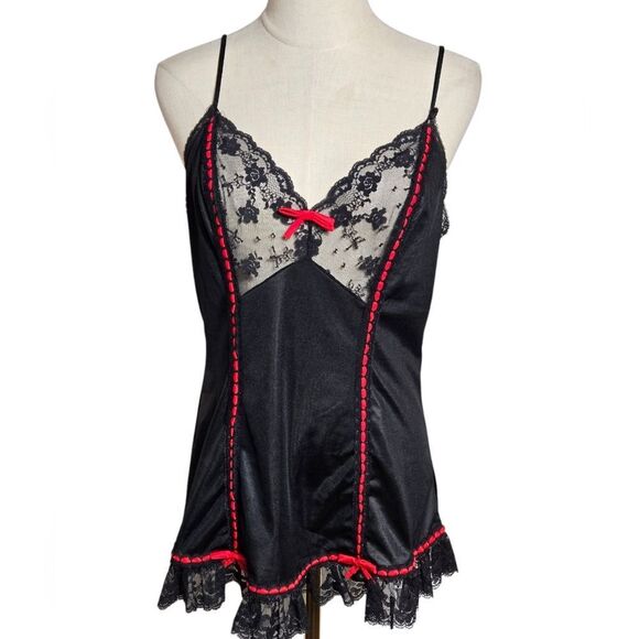 Vintage Black and Red Lace Top Nightie - Picture 1 of 7